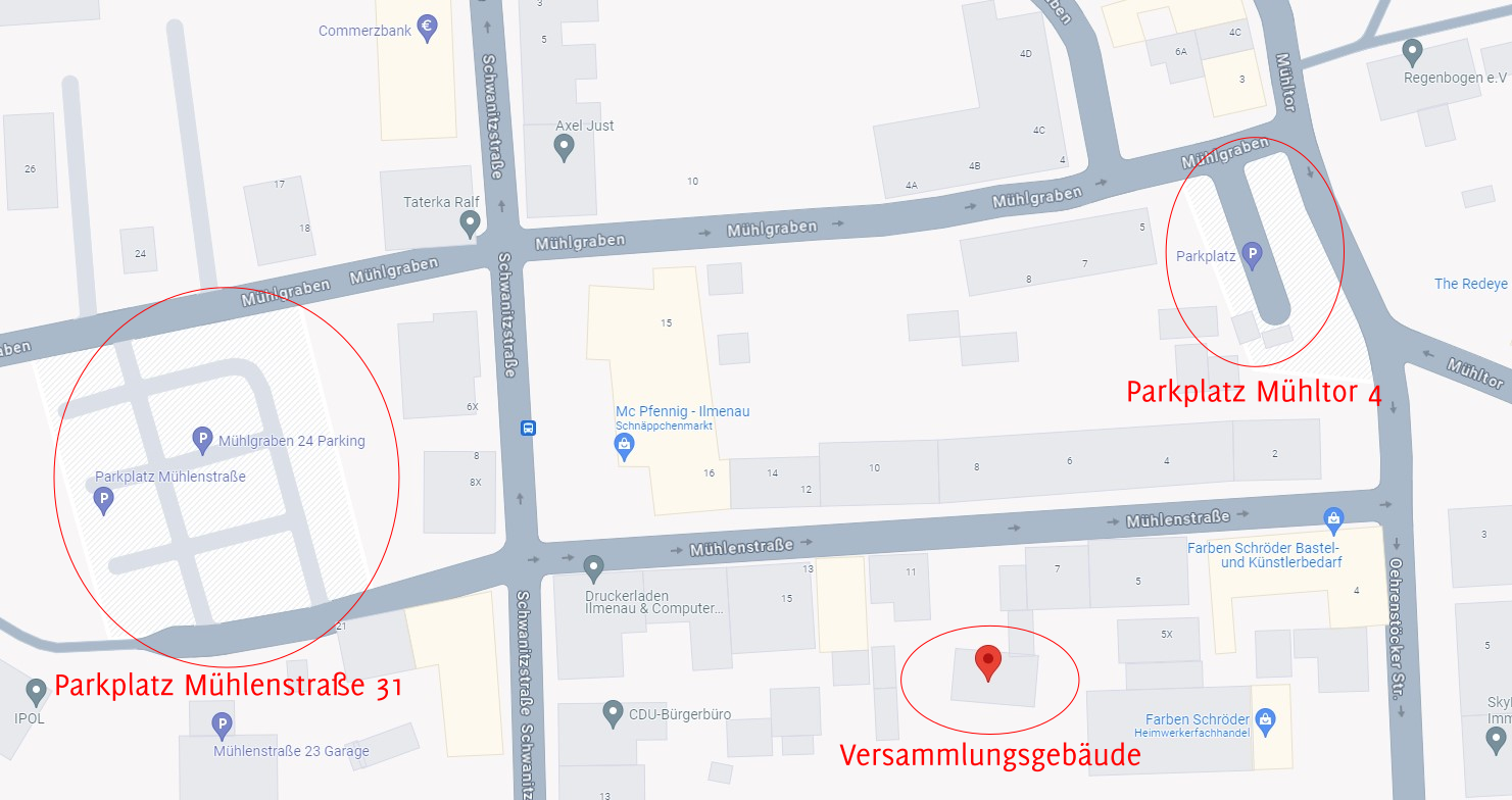 Parkmöglichkeiten und Anfahrt zum Versammlungshaus